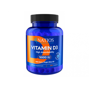 Natios Vitamin D3, Vysoce vstřebatelný, 5000 IU, 250 softgel kapslí (s olivovým olejem)
