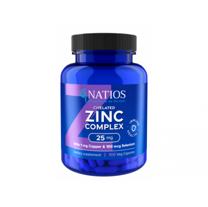 Natios Zinc Chelated Complex, Zinek, selen a měď, 25 mg 100 veganských kapslí